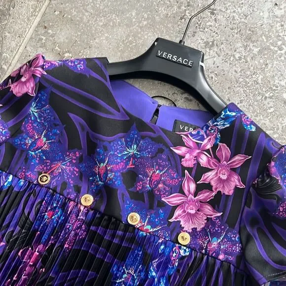 Versace Orchid Barocco Girls Pleated Dress, New, Size 12 - Picture 4 of 12